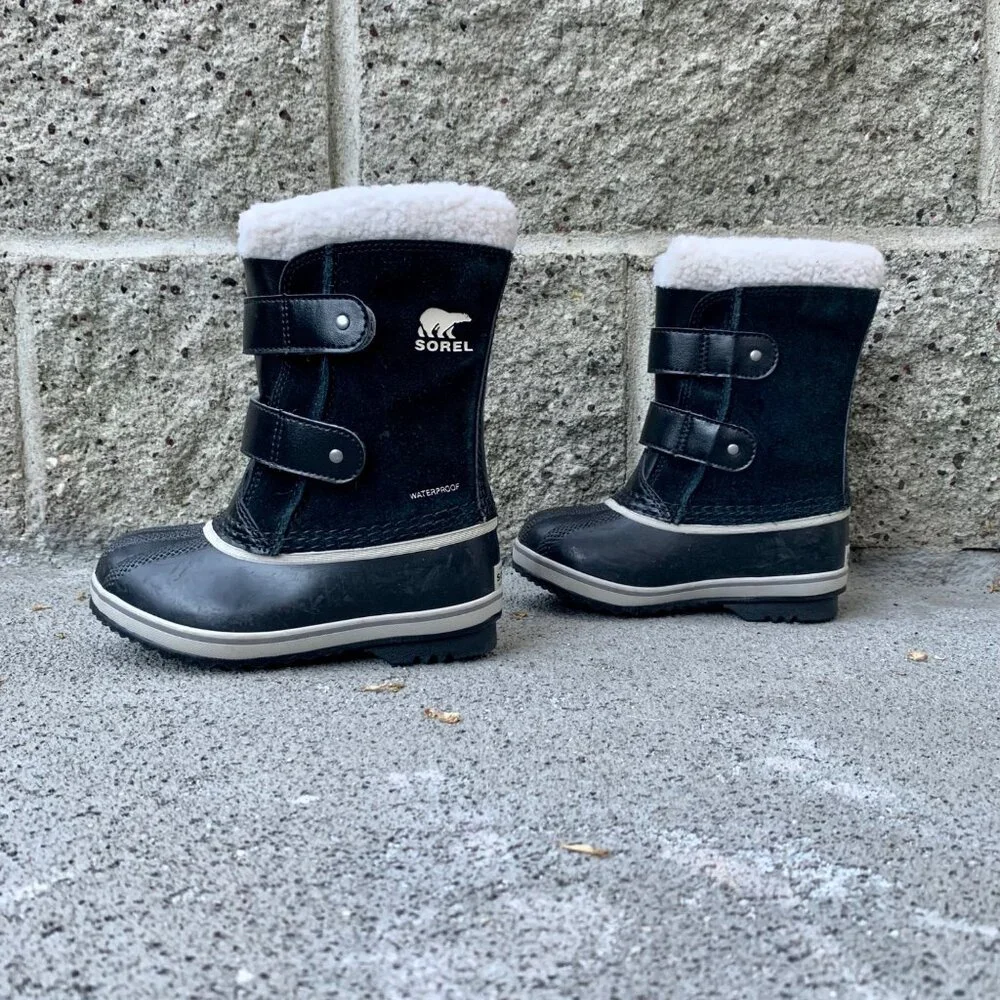 SOREL 1964 Pac Snow Boots Kids 10 27 Faux Fur Black Waterproof Winter Boot Suede - Picture 2 of 14